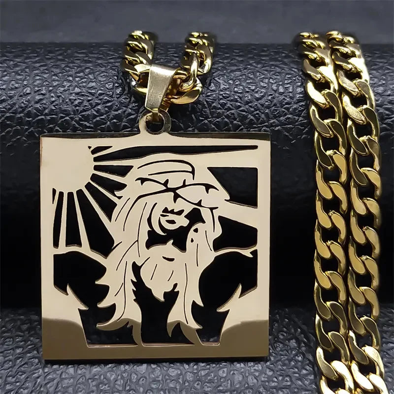 Hip Hop Punk Crown of Thorns Jesus Cross Necklace