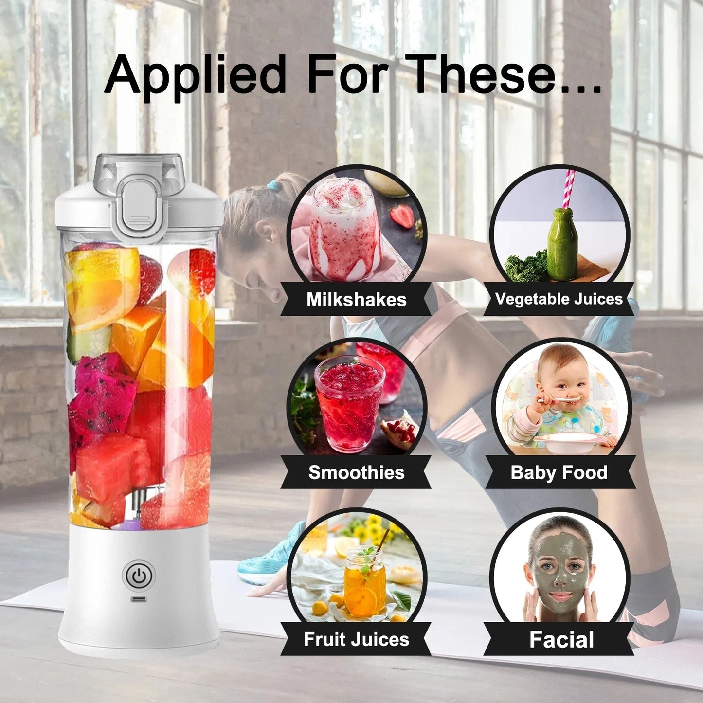 Portable Blender 600ML Electric Juicer Fruit Mixer