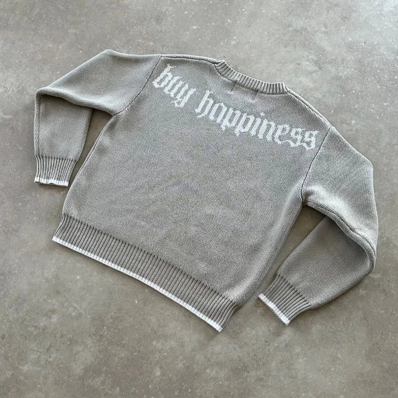 Y2K Round Neck Gray Knitted Sweater