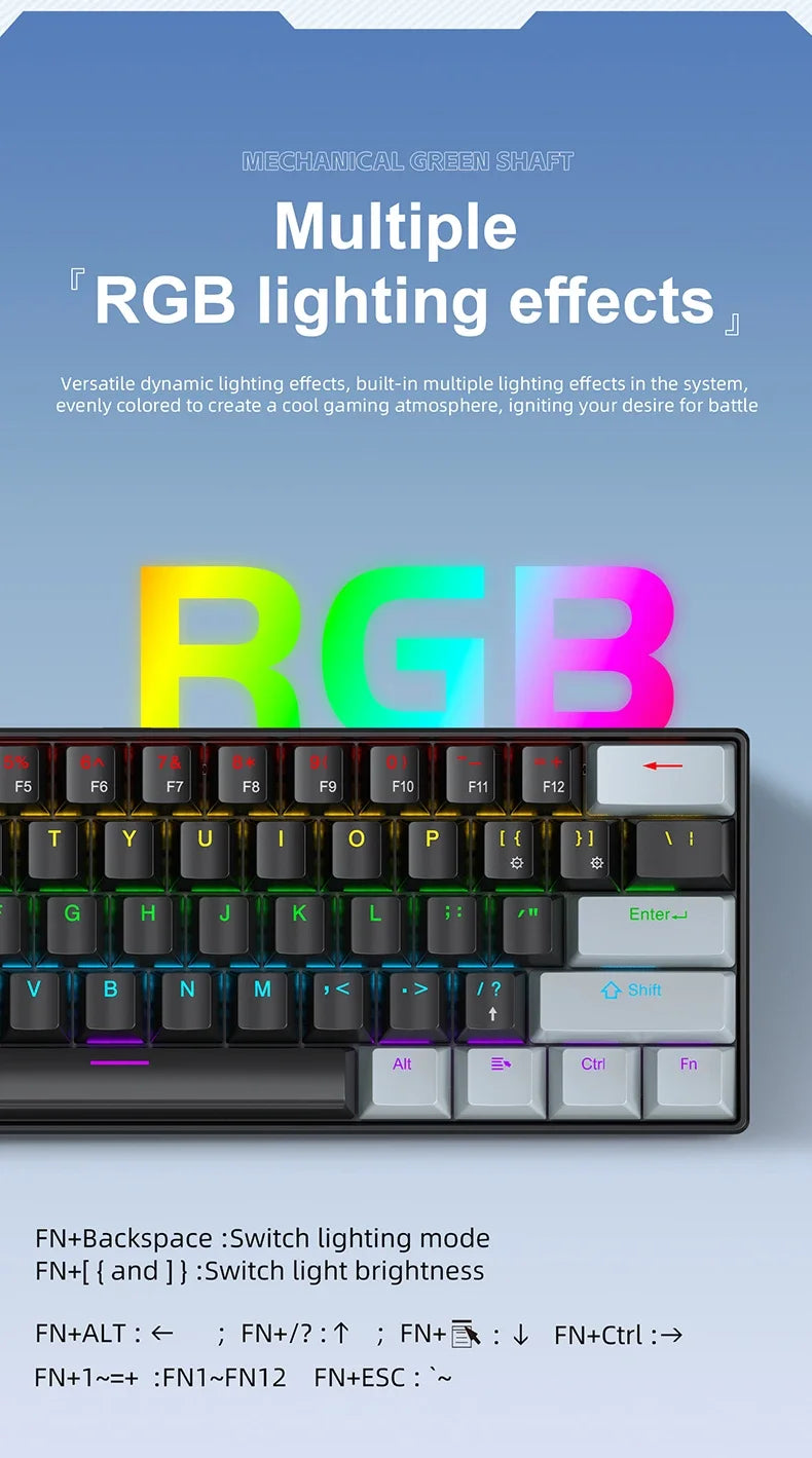 K61 61-keys Wired Mechanical Keyboard,Type-C