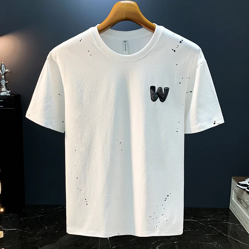 Ink embossed letter short sleeved T-shirt for men