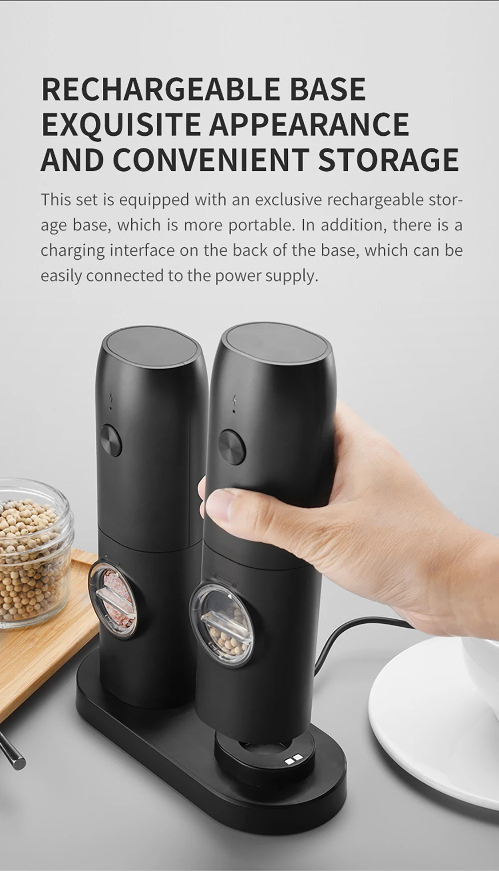 USB rechargeable electric pepper grinder