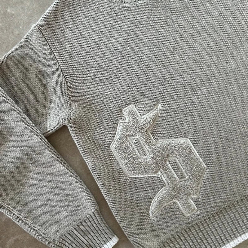 Y2K Round Neck Gray Knitted Sweater