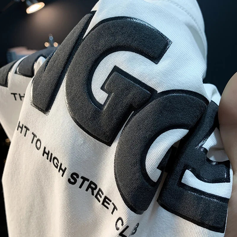 Ink embossed letter short sleeved T-shirt for men