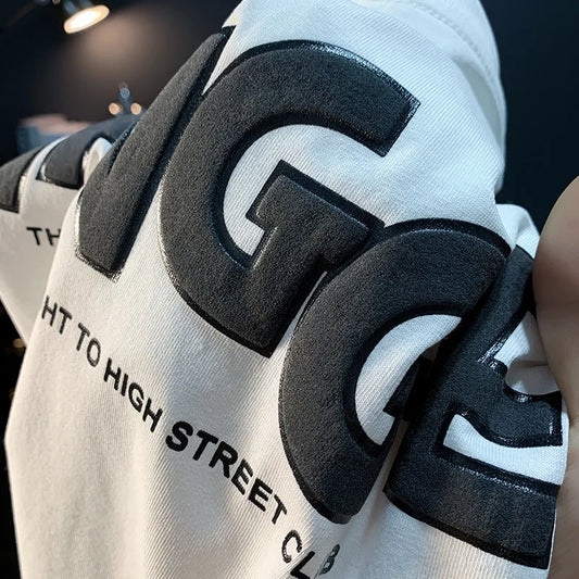 Ink embossed letter short sleeved T-shirt for men
