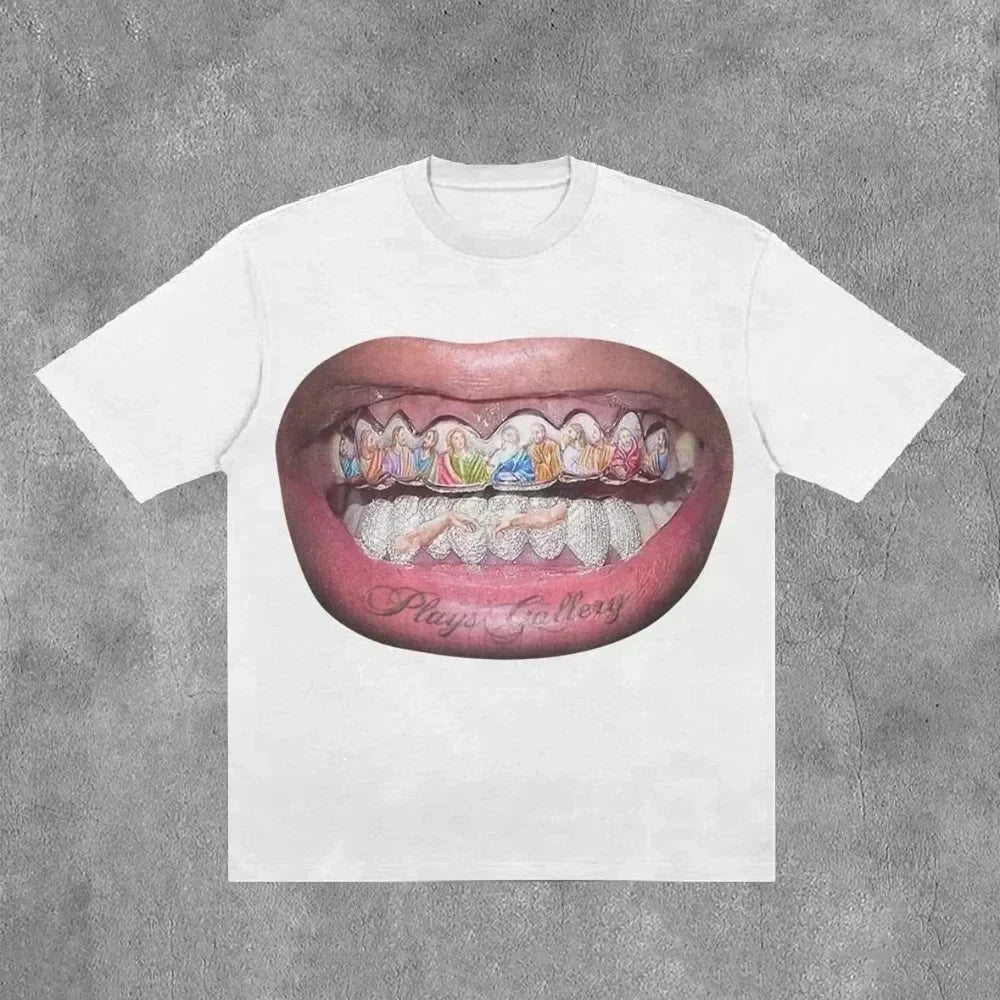 Streetwear American Retro T shirts Y2K Clothes Men Hip Hop Goddess Oversized Tshirt