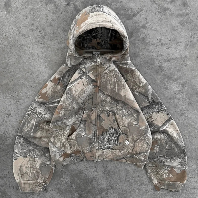 Y2K Retro zip up Hoodie Men Camouflage