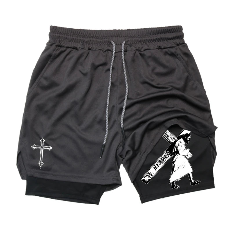 Angel Cross Graphic Workout Running Shorts for Men